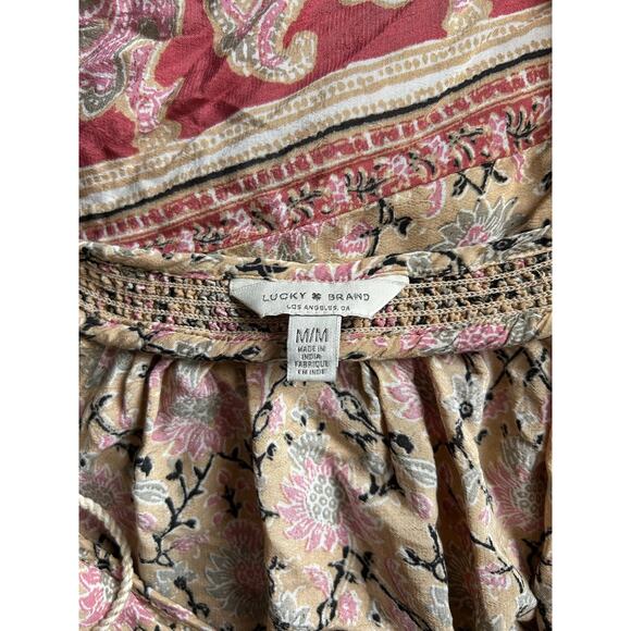 Lucky Brand Long Sleeve Top Pink Black Tan Medium - Picture 5 of 5